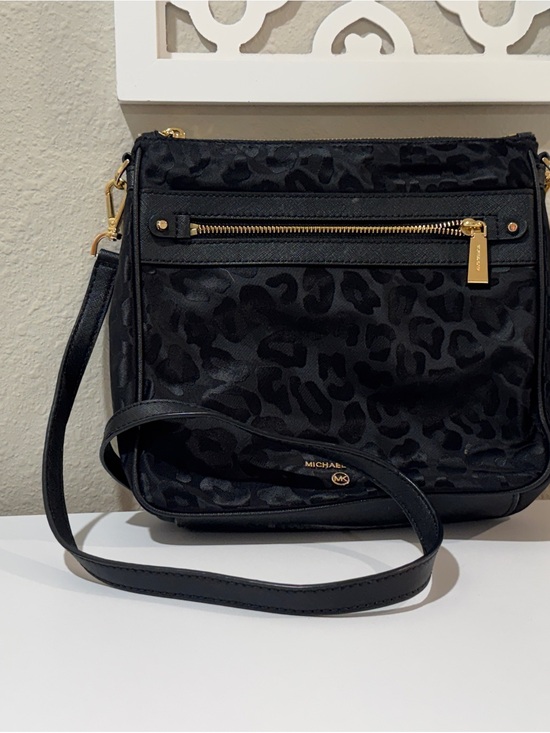 Michael Kors Handbags - Michael Kors Black Leopard-Print Crossbody with Gold Hardware